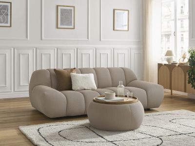 Canapé droit fixe 2 places HAYDEN tissu mesh avec pouf petit avec plateau
