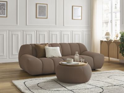 Canapé droit fixe 2 places HAYDEN tissu mesh avec pouf petit avec plateau