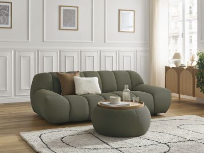Canapé droit fixe 2 places HAYDEN tissu mesh avec pouf petit avec plateau