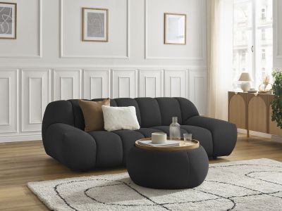 Canapé droit fixe 2 places HAYDEN tissu mesh avec pouf petit avec plateau