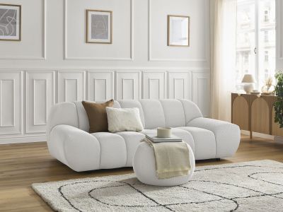 Canapé droit fixe 2 places HAYDEN tissu mesh avec pouf petit