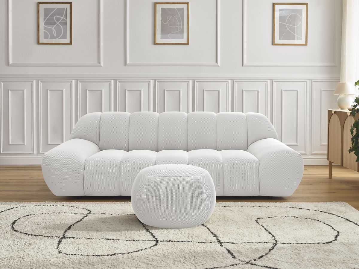 Canapé droit fixe 2 places HAYDEN tissu mesh avec pouf petit blanc BOBOCHIC - Vue supplémentaire 3