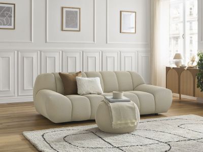 Canapé droit fixe 2 places HAYDEN tissu mesh avec pouf petit