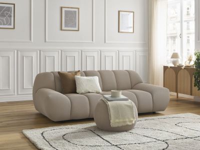 Canapé droit fixe 2 places HAYDEN tissu mesh avec pouf petit