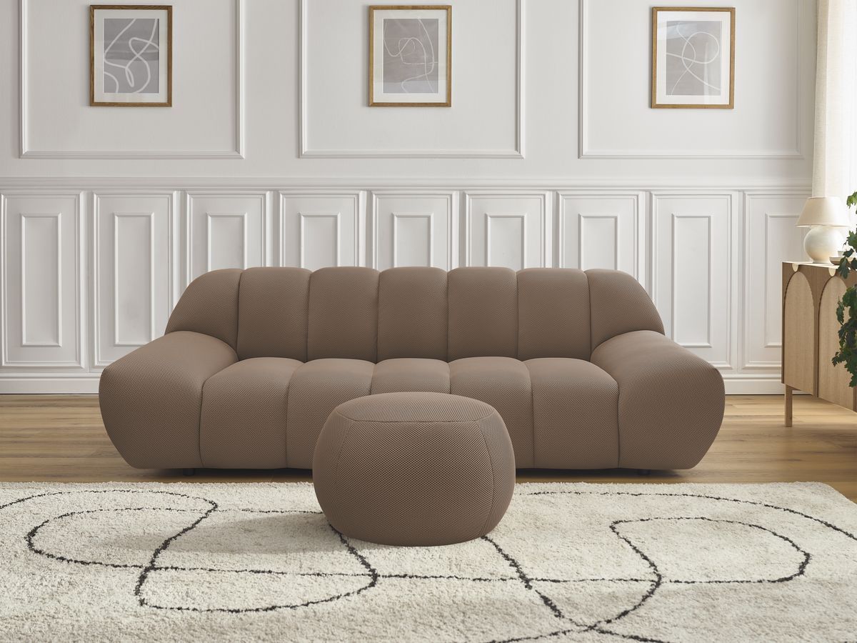 Canapé droit fixe 2 places HAYDEN tissu mesh avec pouf petit marron BOBOCHIC - Vue supplémentaire 3