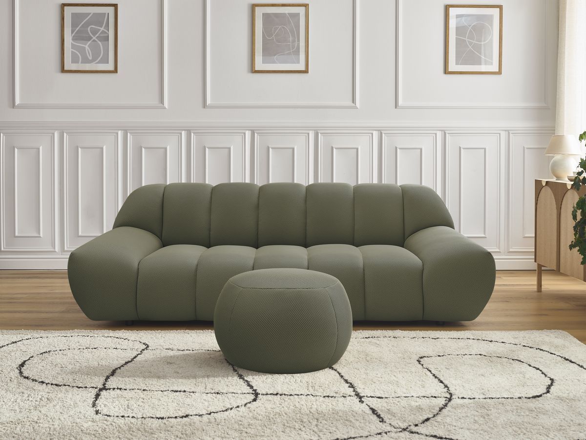 Canapé droit fixe 2 places HAYDEN tissu mesh avec pouf petit vert BOBOCHIC - Vue supplémentaire 3