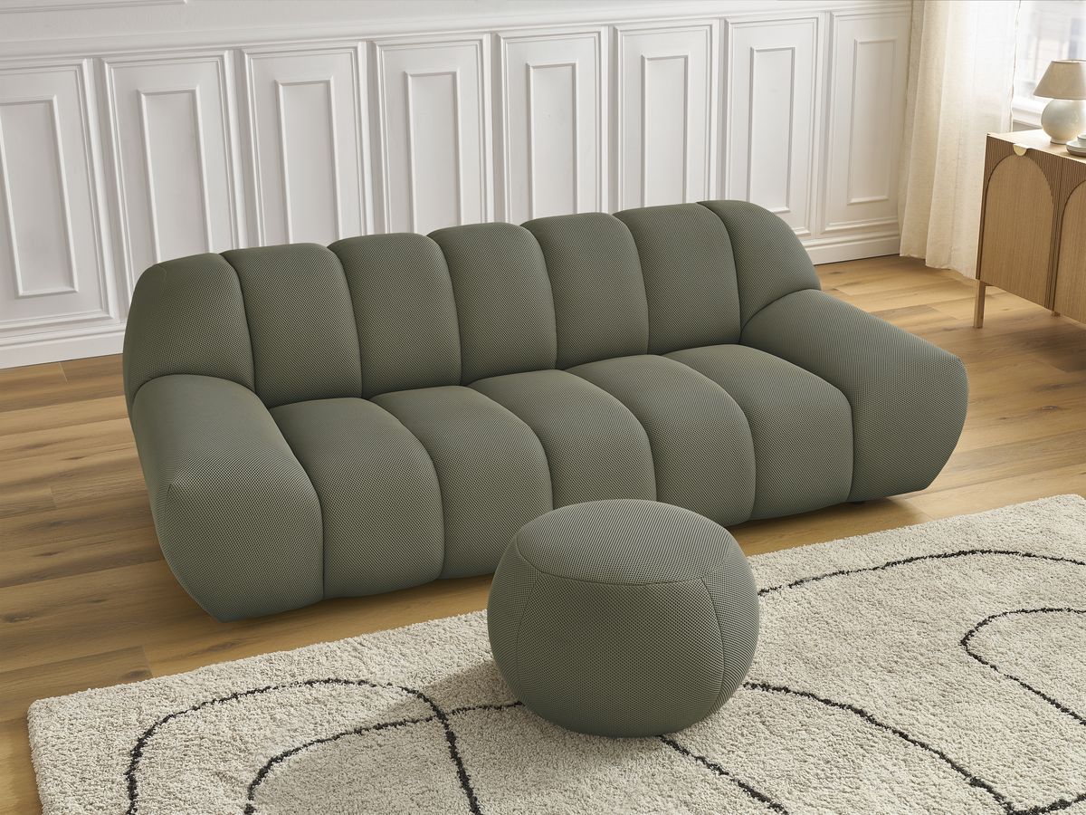 Canapé droit fixe 2 places HAYDEN tissu mesh avec pouf petit