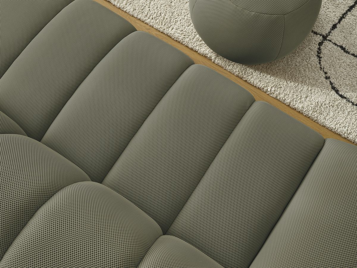 Canapé droit fixe 2 places HAYDEN tissu mesh avec pouf petit