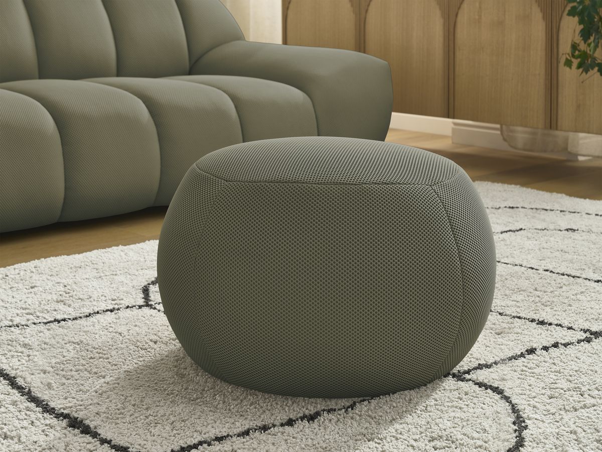 Canapé droit fixe 2 places HAYDEN tissu mesh avec pouf petit