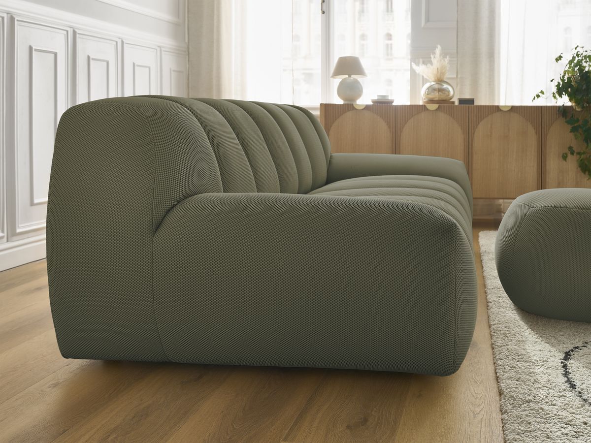 Canapé droit fixe 2 places HAYDEN tissu mesh avec pouf petit