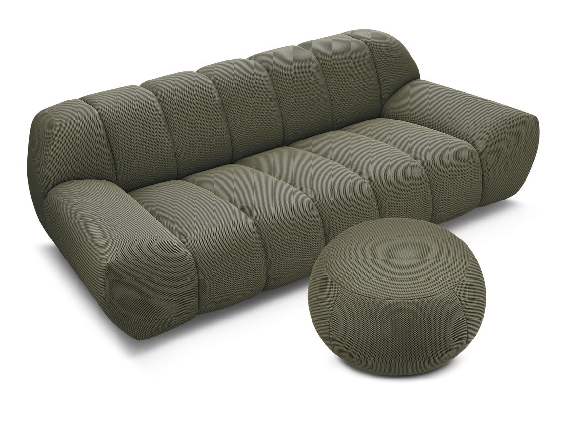 Canapé droit fixe 2 places HAYDEN tissu mesh avec pouf petit
