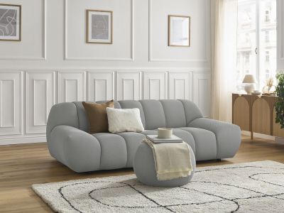 Canapé droit fixe 2 places HAYDEN tissu mesh avec pouf petit