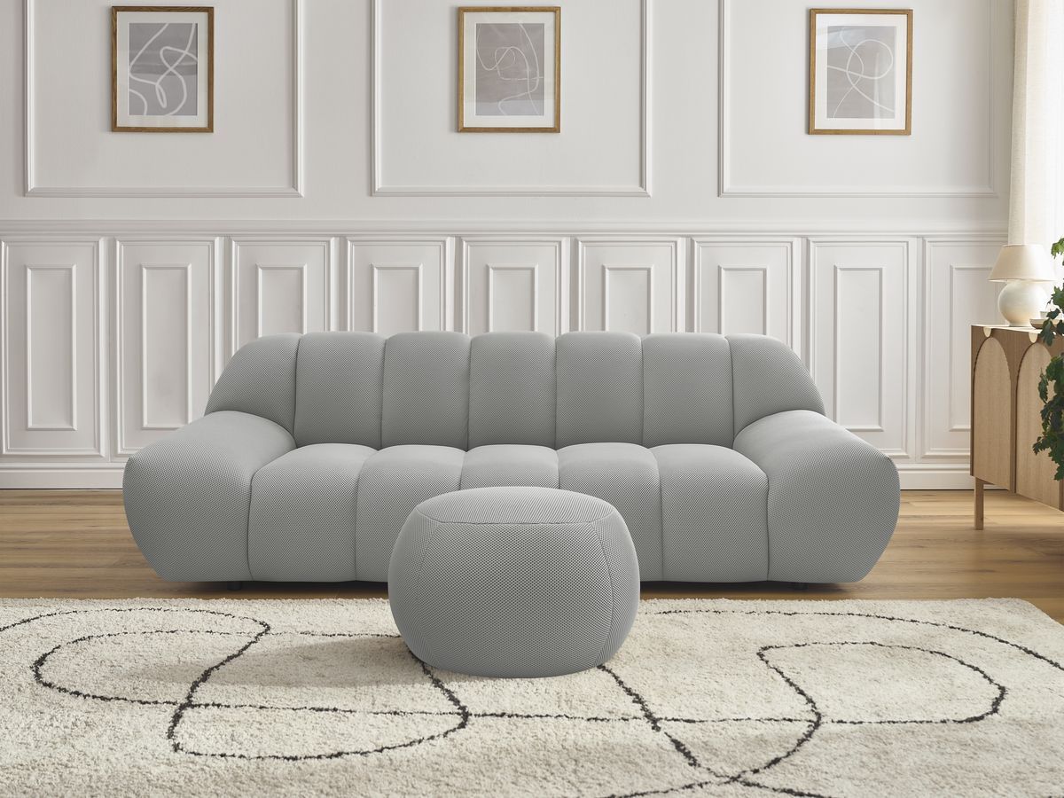 Canapé droit fixe 2 places HAYDEN tissu mesh avec pouf petit gris clair BOBOCHIC - Vue supplémentaire 3