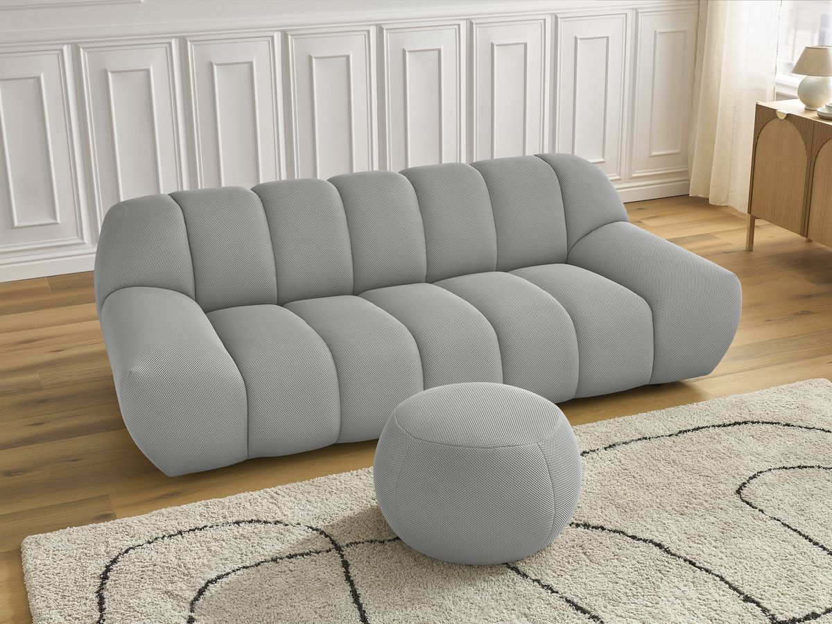 Canapé droit fixe 2 places HAYDEN tissu mesh avec pouf petit