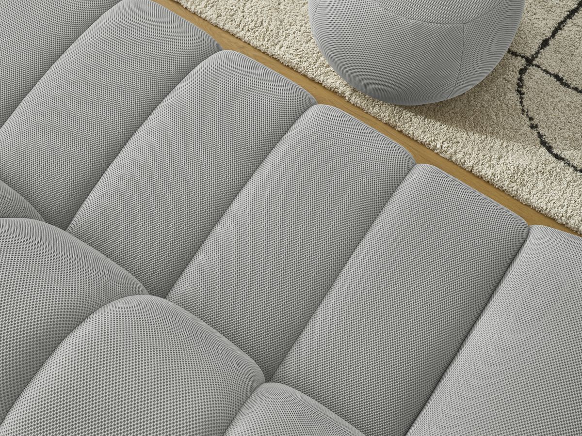 Canapé droit fixe 2 places HAYDEN tissu mesh avec pouf petit