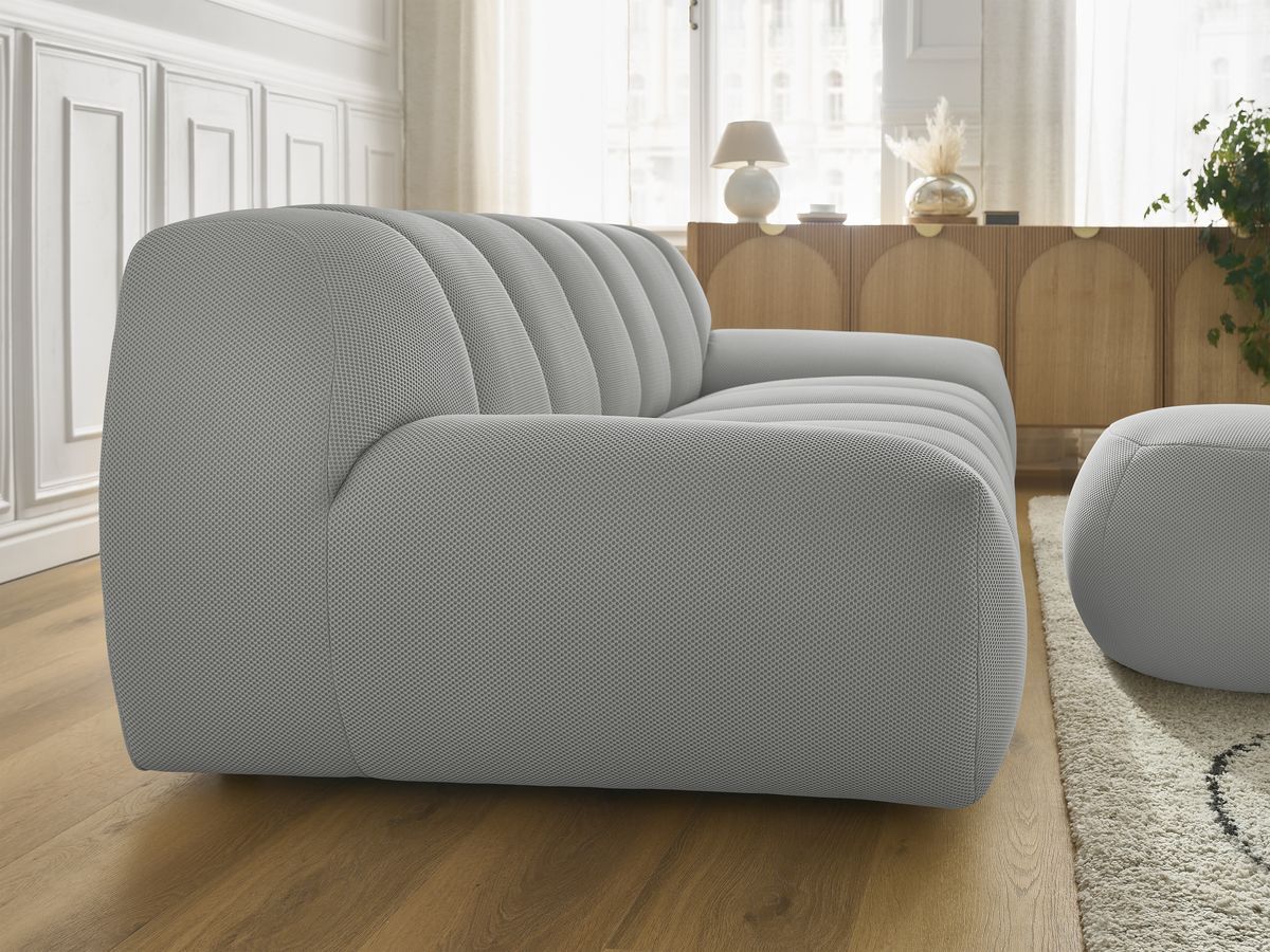 Canapé droit fixe 2 places HAYDEN tissu mesh avec pouf petit
