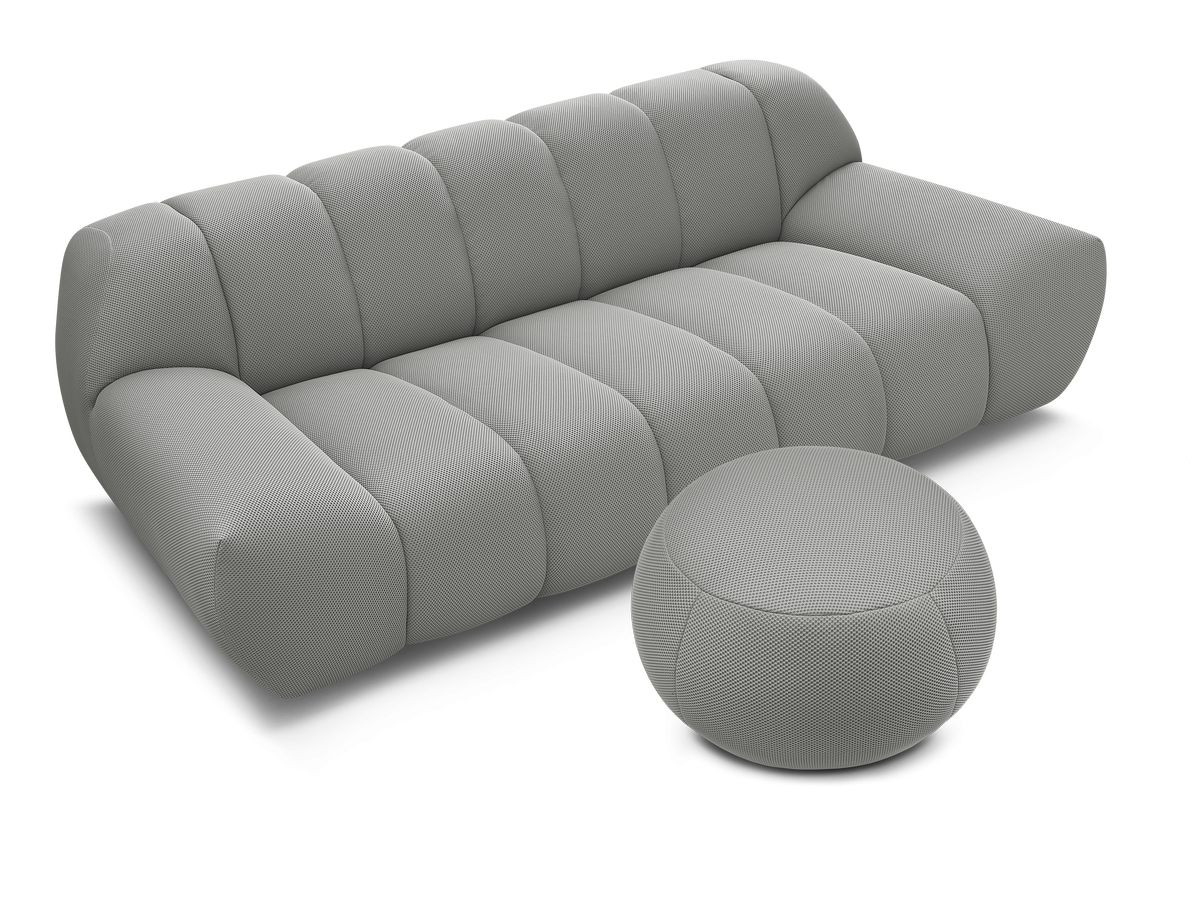 Canapé droit fixe 2 places HAYDEN tissu mesh avec pouf petit