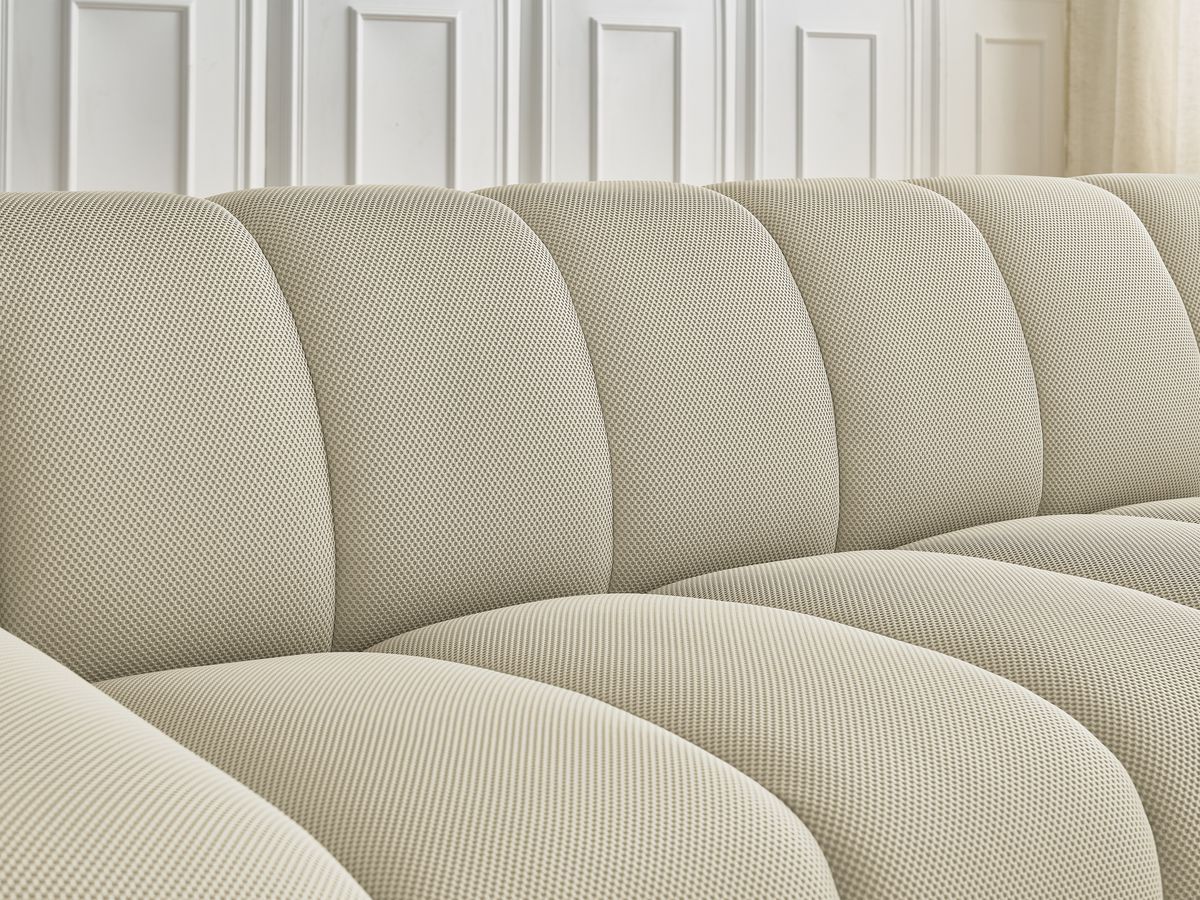 Canapé d'angle fixe EVEREST tissu chiné - Orange - Angle droit - 10 coussins