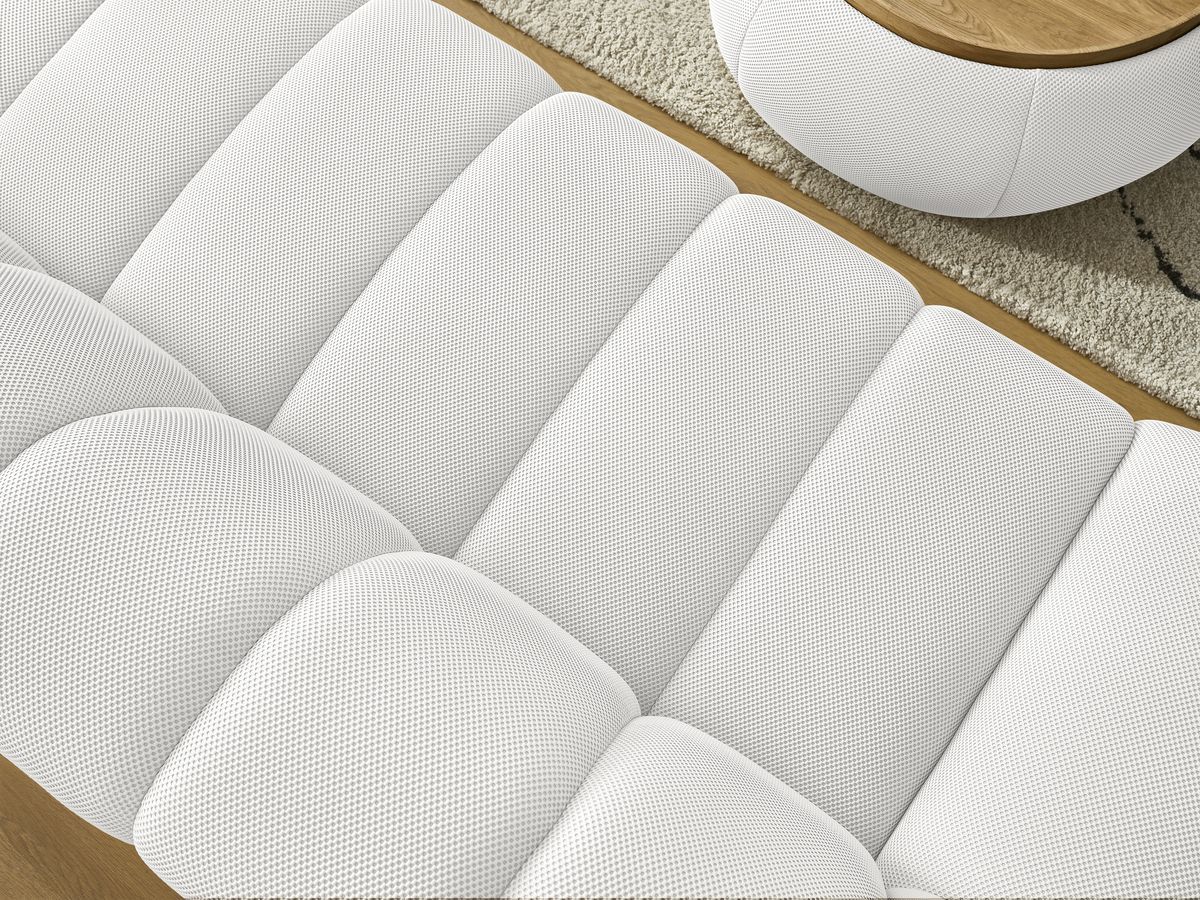 Canapé droit fixe 3 places HAYDEN tissu mesh avec pouf grand avec plateau