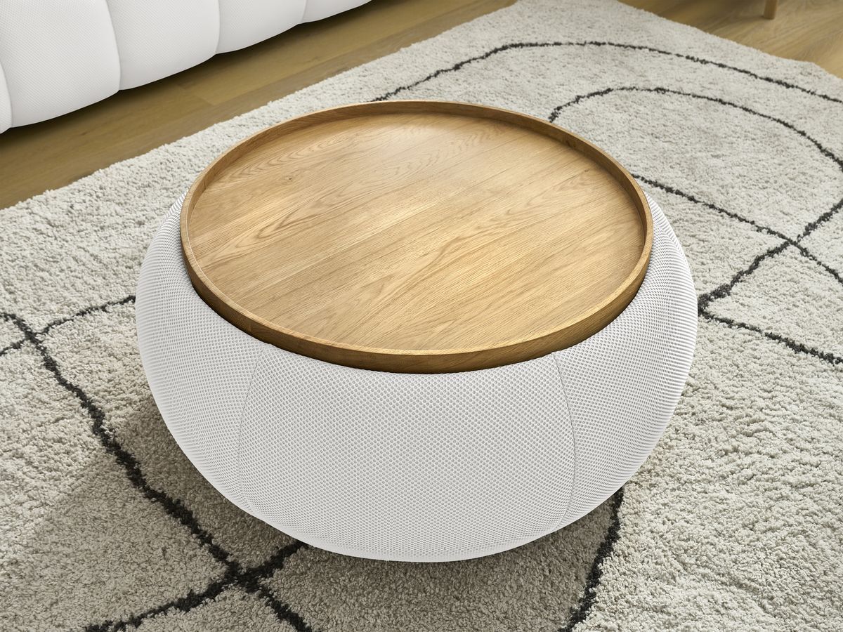 Canapé droit fixe 3 places HAYDEN tissu mesh avec pouf grand avec plateau