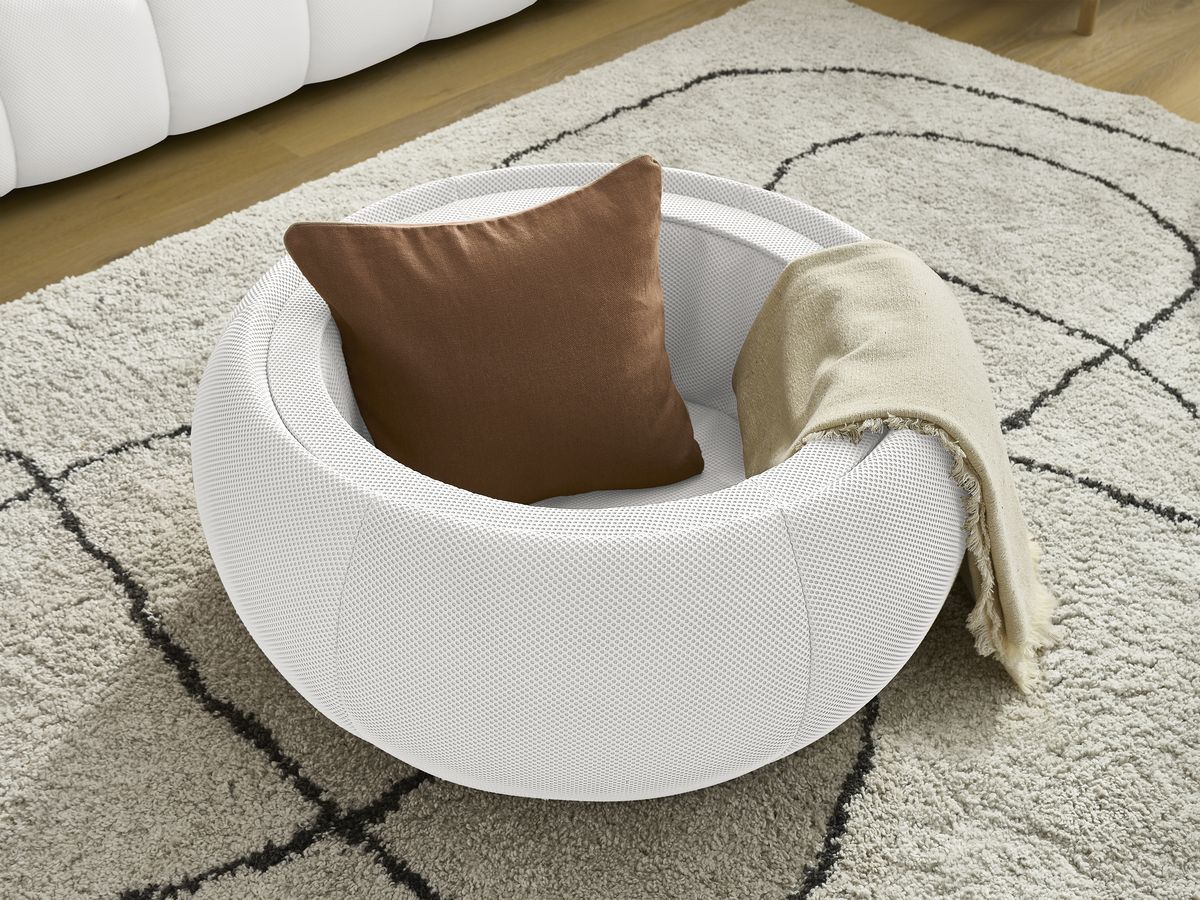Canapé droit fixe 3 places HAYDEN tissu mesh avec pouf grand avec plateau