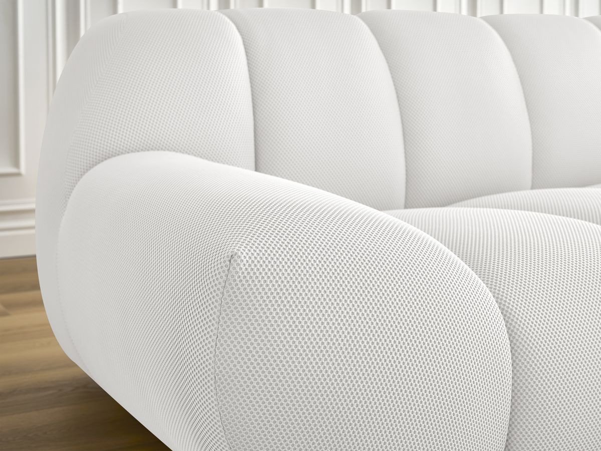 Canapé droit fixe 3 places HAYDEN tissu mesh avec pouf grand avec plateau