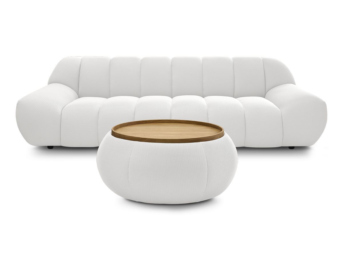 Canapé droit fixe 3 places HAYDEN tissu mesh avec pouf grand avec plateau