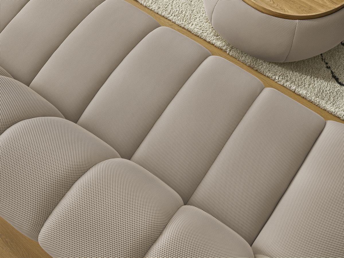 Canapé droit fixe 3 places HAYDEN tissu mesh avec pouf grand avec plateau