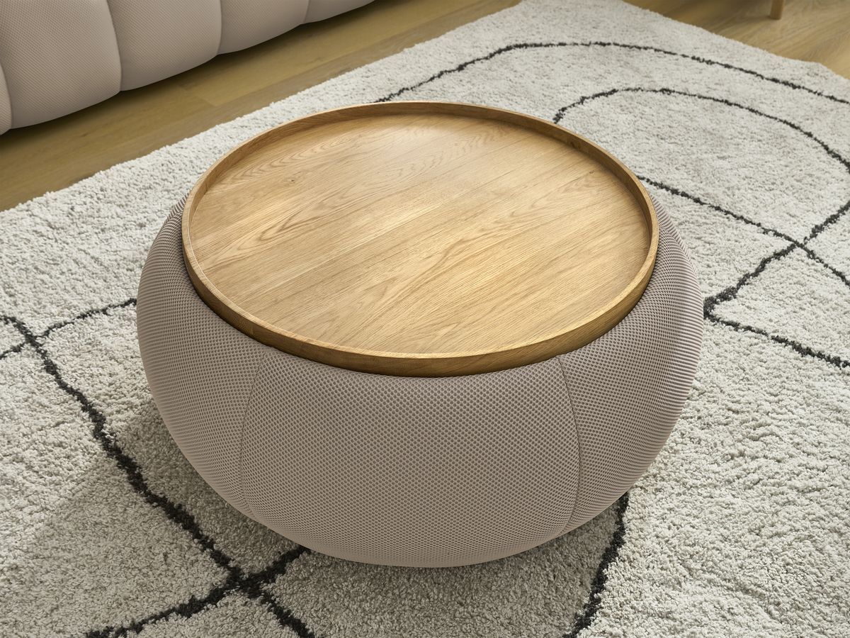 Canapé droit fixe 3 places HAYDEN tissu mesh avec pouf grand avec plateau