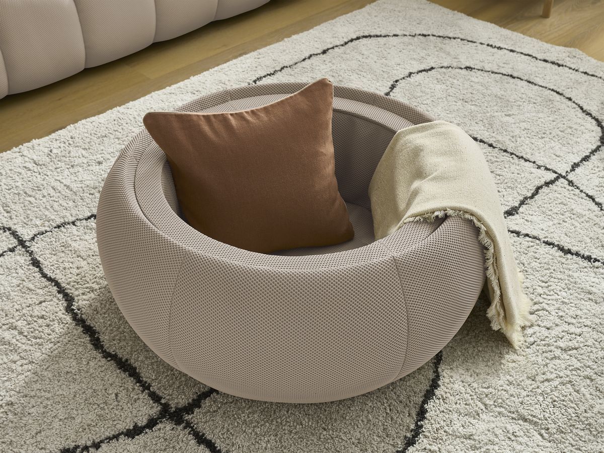 Canapé droit fixe 3 places HAYDEN tissu mesh avec pouf grand avec plateau