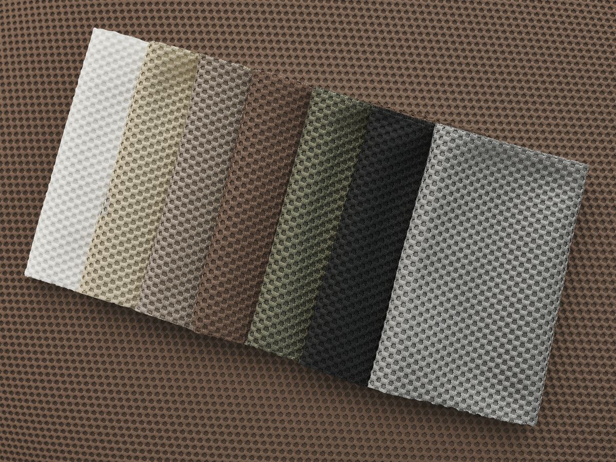 Canapé droit fixe 3 places HAYDEN tissu mesh avec pouf grand avec plateau