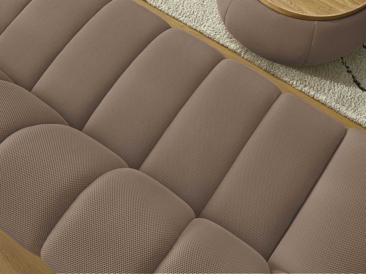 Canapé droit fixe 3 places HAYDEN tissu mesh avec pouf grand avec plateau