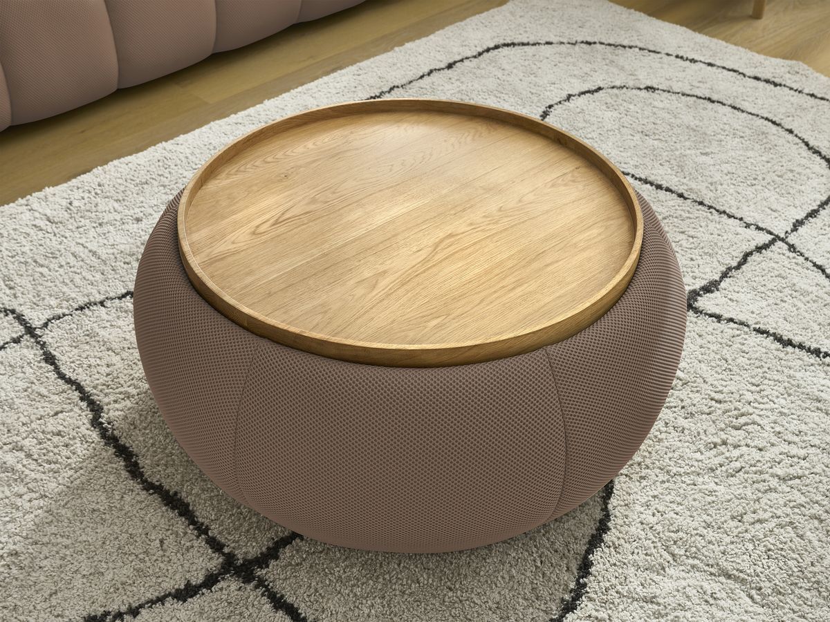 Canapé droit fixe 3 places HAYDEN tissu mesh avec pouf grand avec plateau