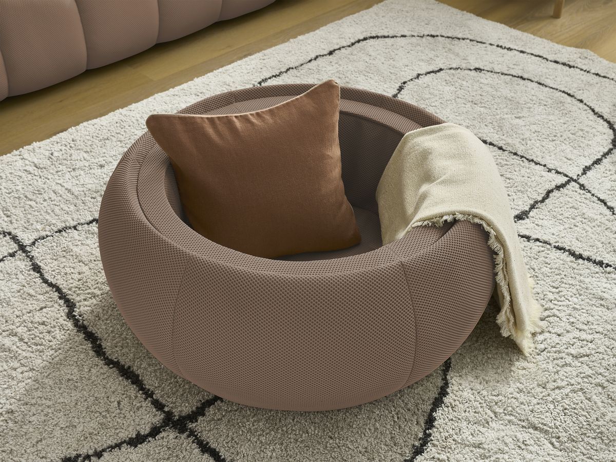 Canapé droit fixe 3 places HAYDEN tissu mesh avec pouf grand avec plateau