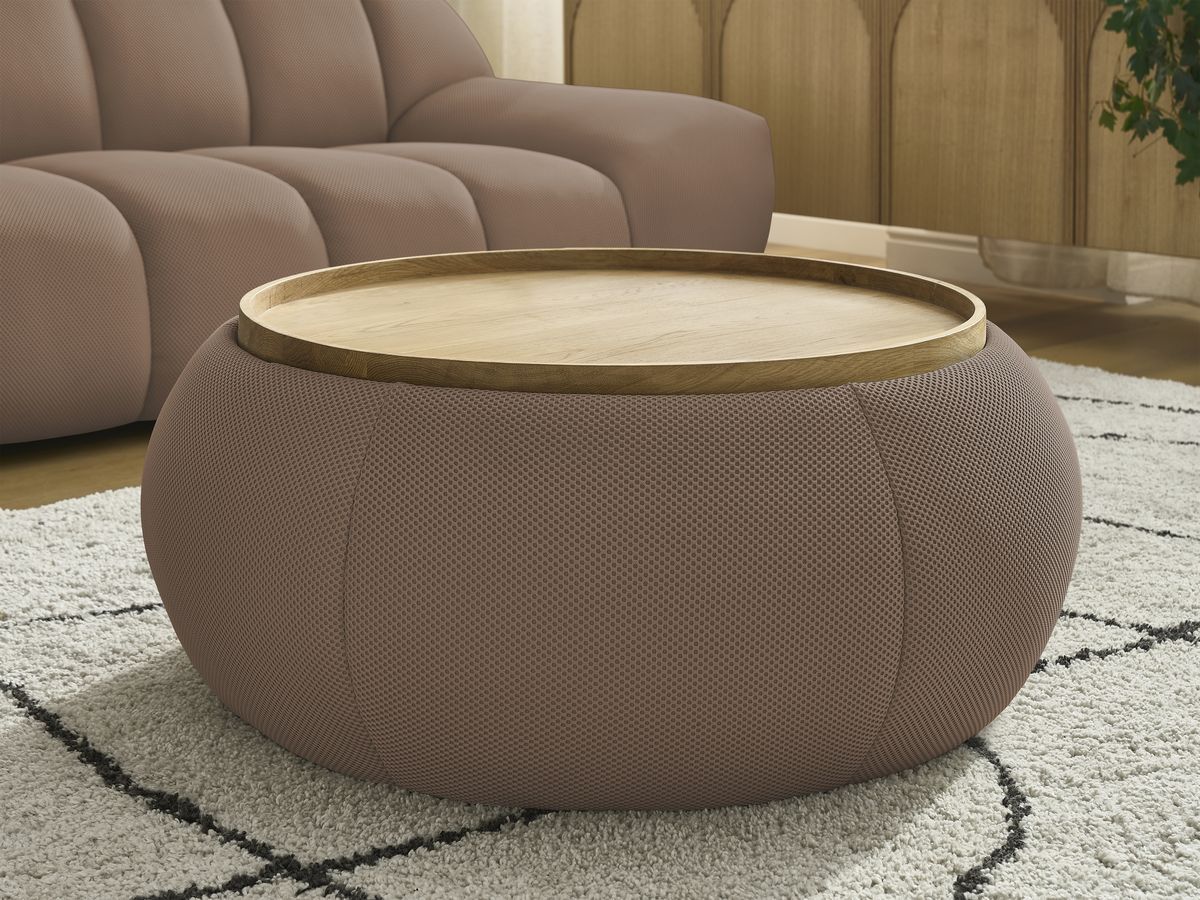Canapé droit fixe 3 places HAYDEN tissu mesh avec pouf grand avec plateau