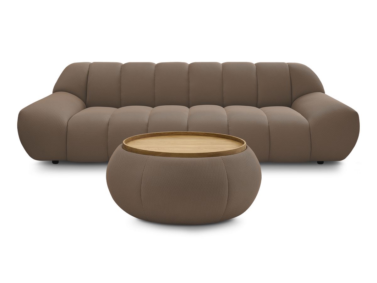 Canapé droit fixe 3 places HAYDEN tissu mesh avec pouf grand avec plateau
