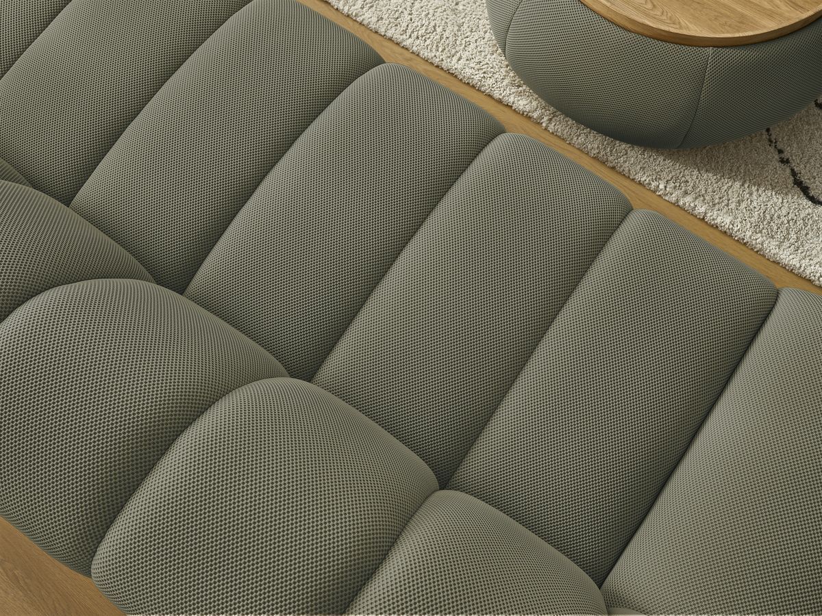 Canapé droit fixe 3 places HAYDEN tissu mesh avec pouf grand avec plateau
