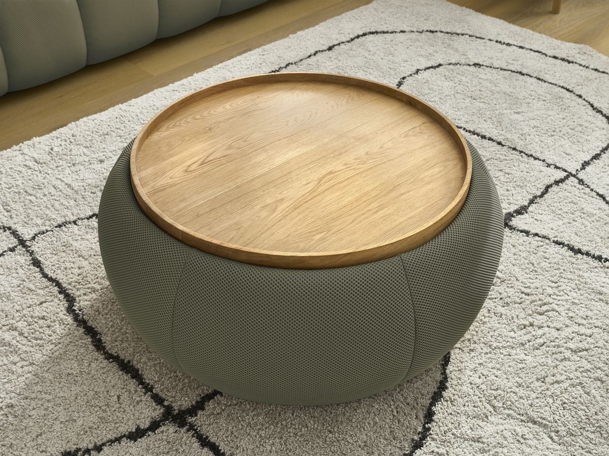 Canapé droit fixe 3 places HAYDEN tissu mesh avec pouf grand avec plateau