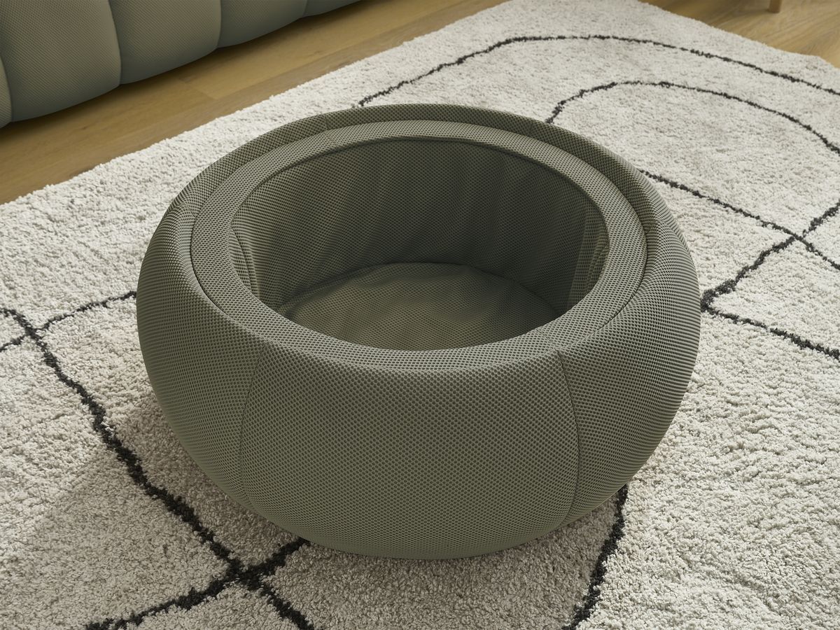 Canapé droit fixe 3 places HAYDEN tissu mesh avec pouf grand avec plateau