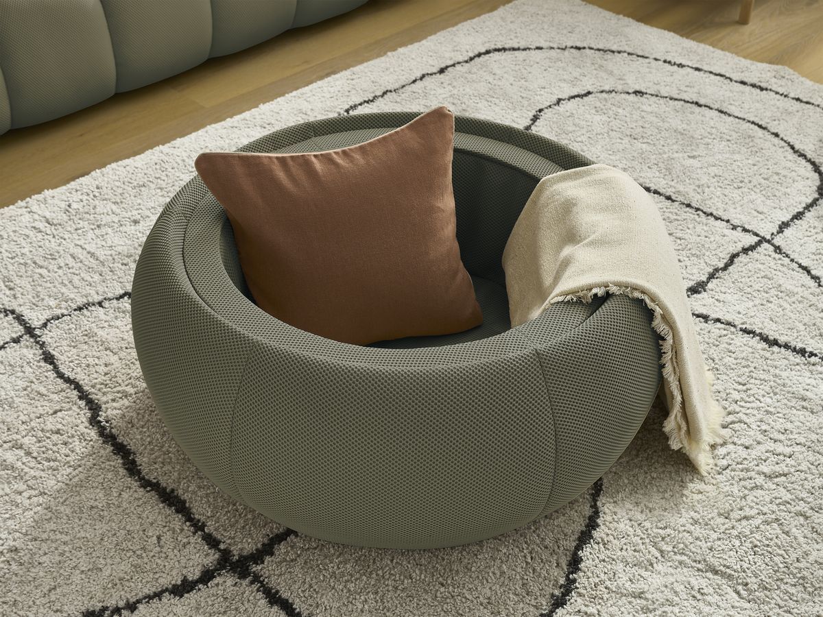 Canapé droit fixe 3 places HAYDEN tissu mesh avec pouf grand avec plateau