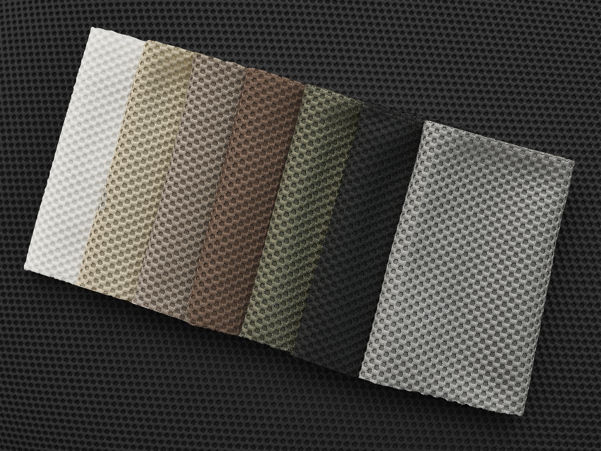 Canapé droit fixe 3 places HAYDEN tissu mesh avec pouf grand avec plateau
