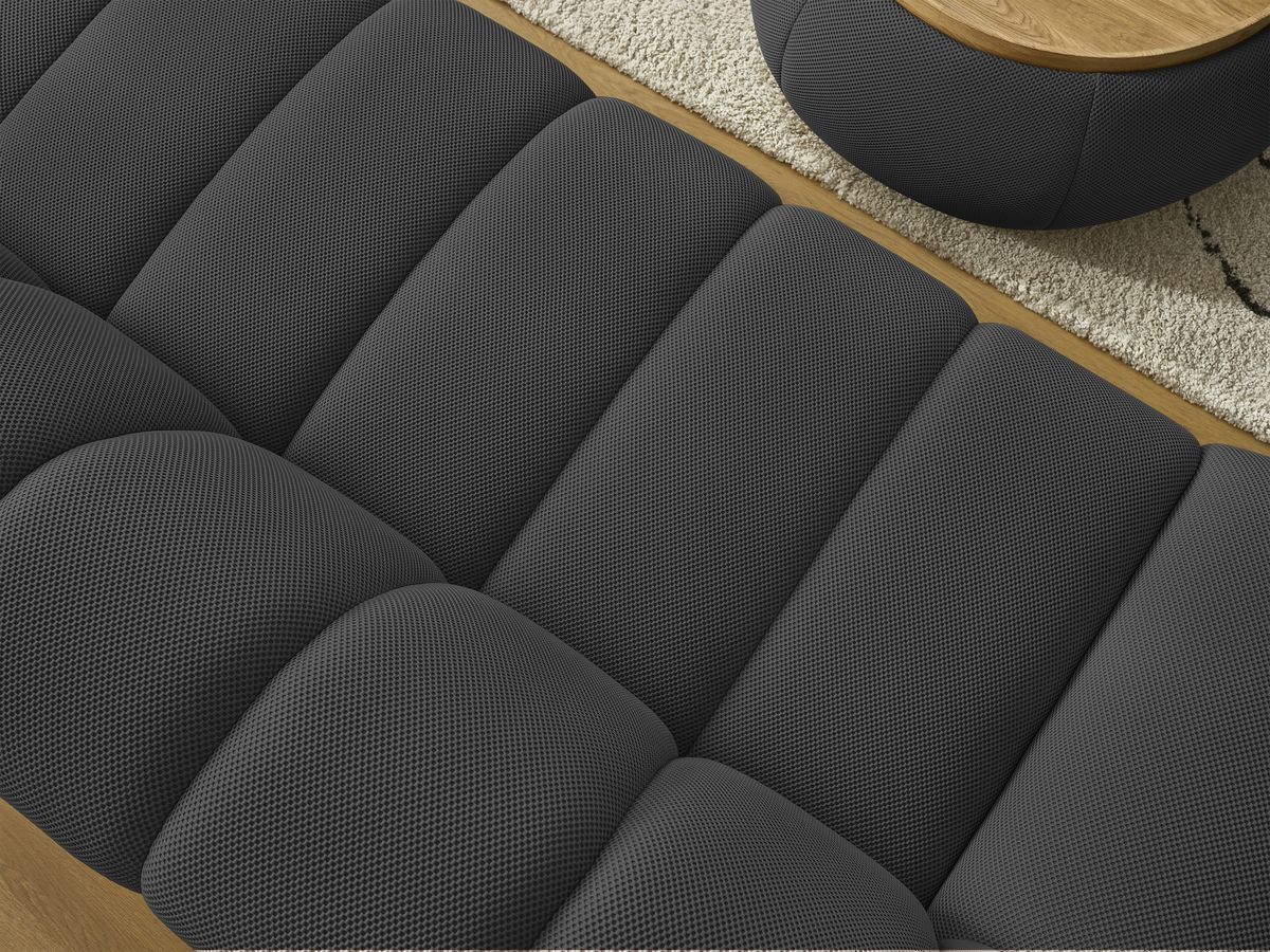 Canapé droit fixe 3 places HAYDEN tissu mesh avec pouf grand avec plateau