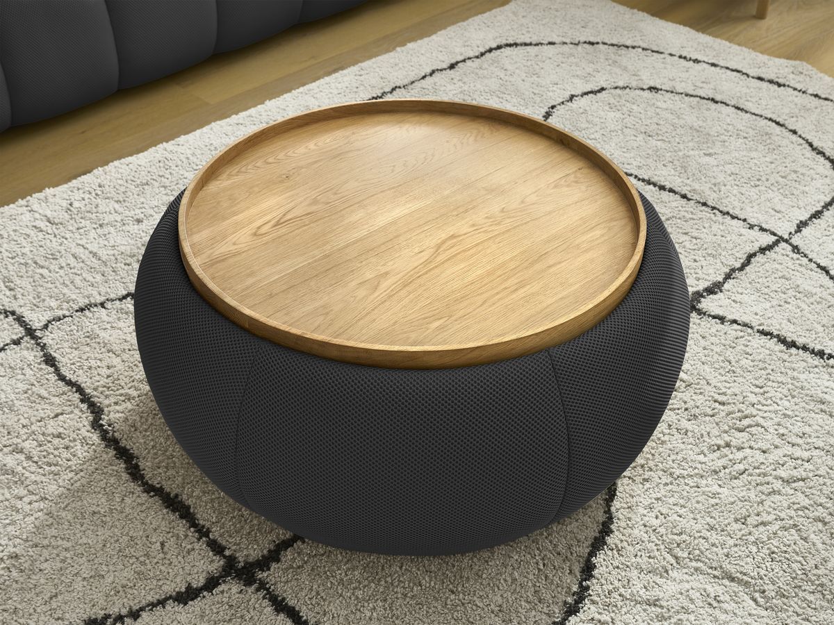 Canapé droit fixe 3 places HAYDEN tissu mesh avec pouf grand avec plateau