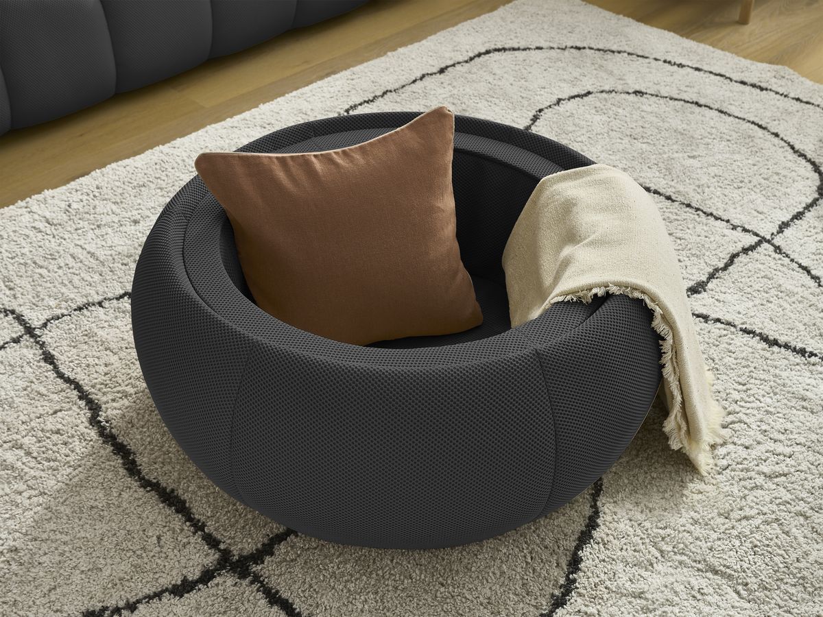 Canapé droit fixe 3 places HAYDEN tissu mesh avec pouf grand avec plateau