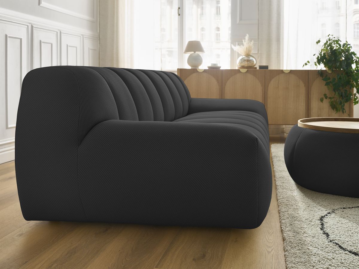 Canapé droit fixe 3 places HAYDEN tissu mesh avec pouf grand avec plateau
