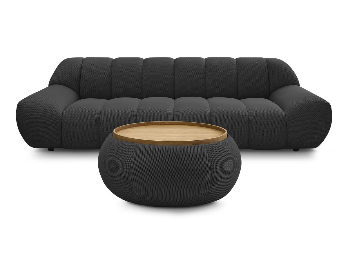 Canapé droit fixe 3 places HAYDEN tissu mesh avec pouf grand avec plateau