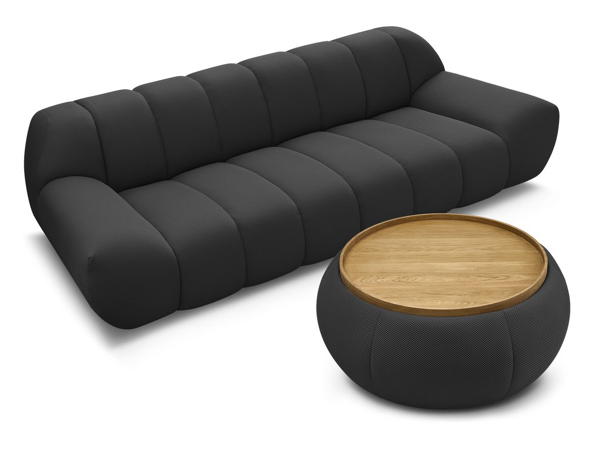 Canapé droit fixe 3 places HAYDEN tissu mesh avec pouf grand avec plateau