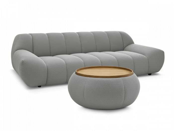 Canapé droit fixe 3 places HAYDEN tissu mesh avec pouf grand avec plateau