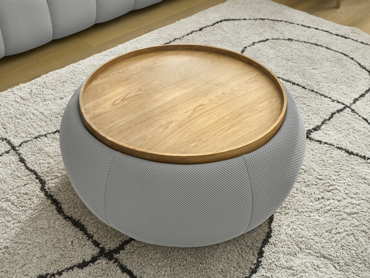 Canapé droit fixe 3 places HAYDEN tissu mesh avec pouf grand avec plateau