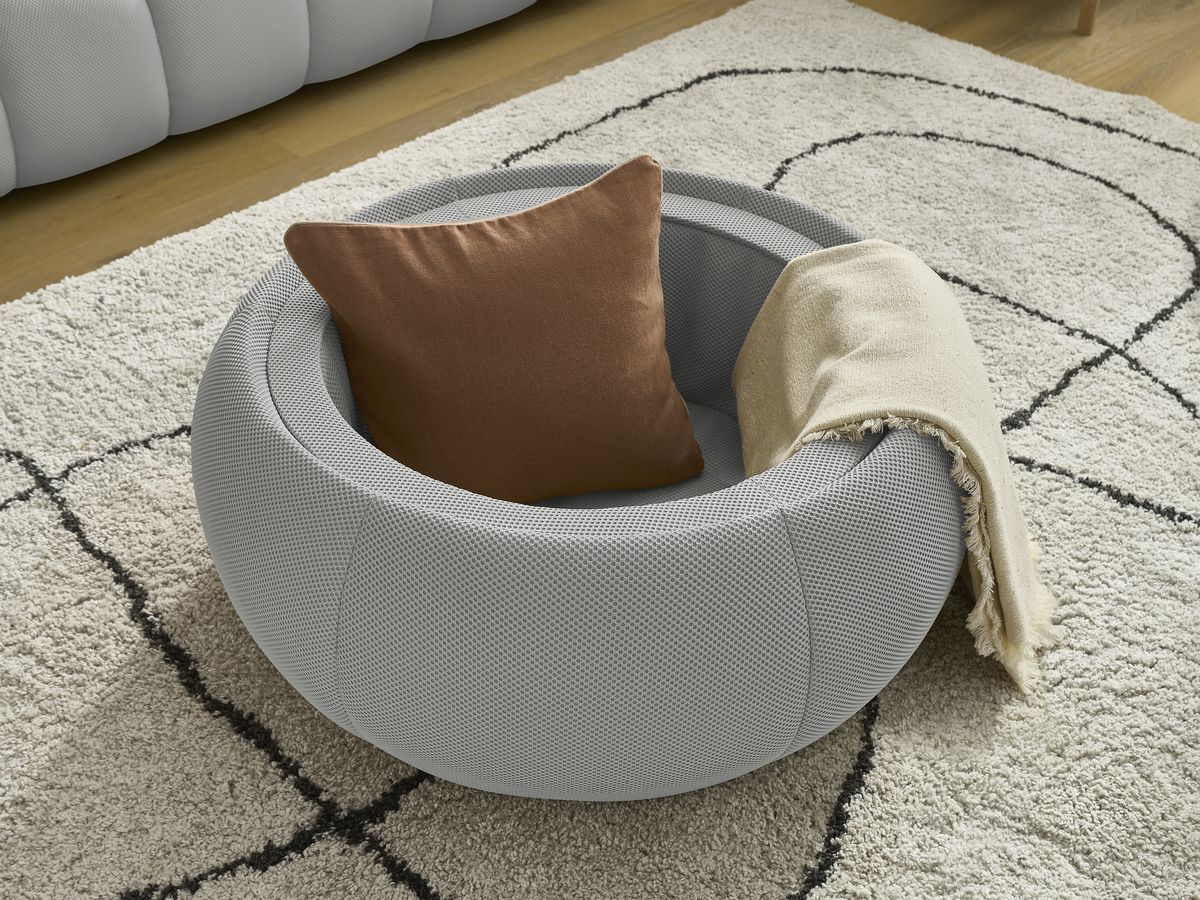 Canapé droit fixe 3 places HAYDEN tissu mesh avec pouf grand avec plateau